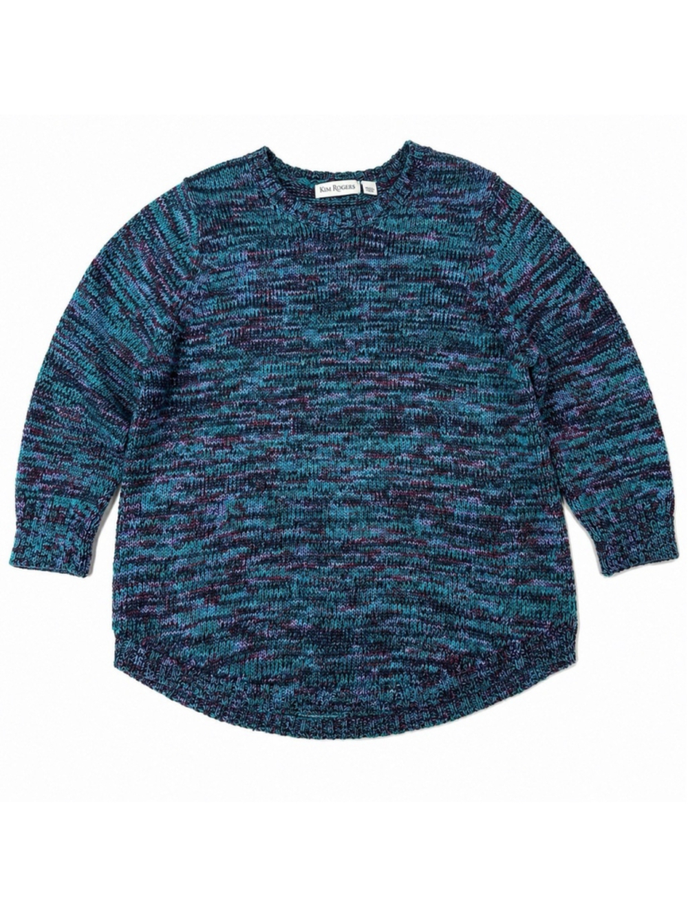 Kim Rogers Multicolor Marled Knit Sweater L Teal Purple Oversized Tunic Pullover
